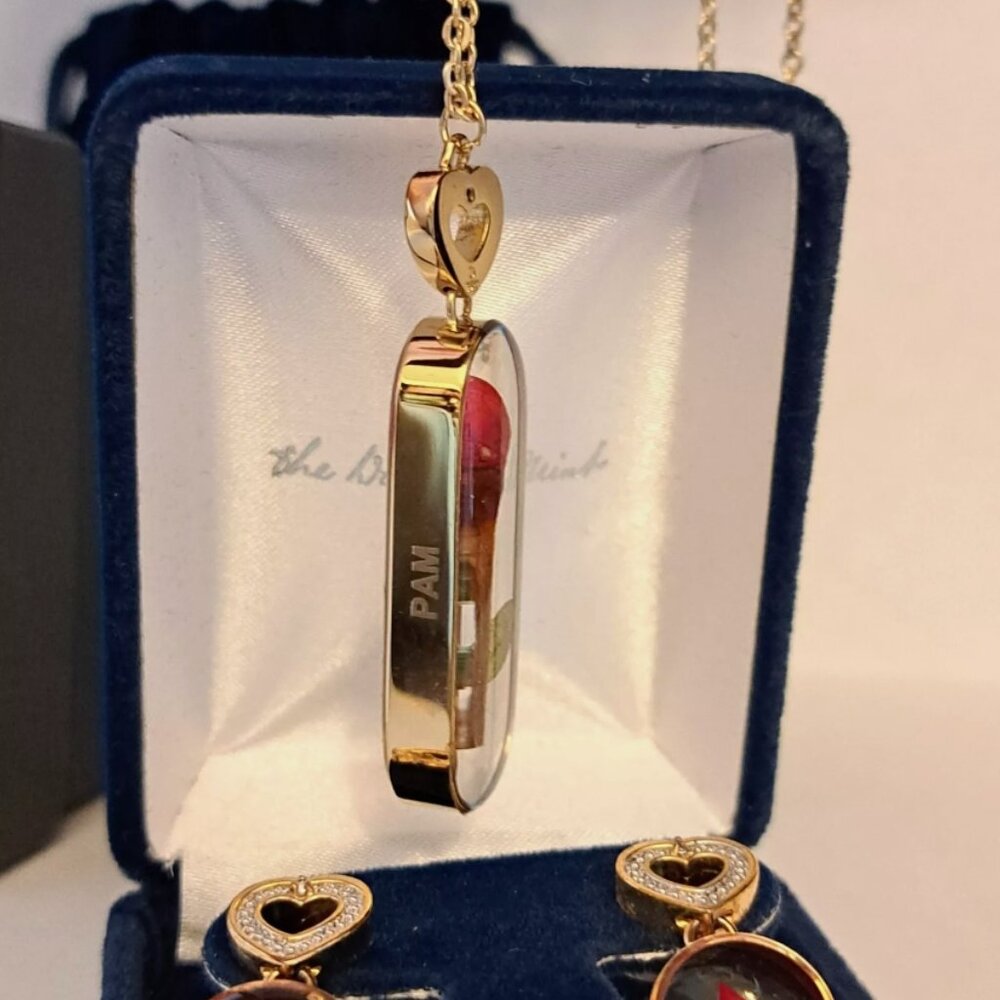 Danbury Mint Gift Set Earrings And Pendant Flowers Rose And Hearts Gold Tone - Picture 9 of 11